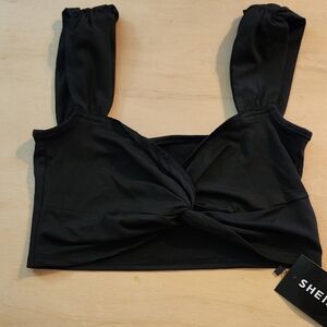SHEIN Elegant Black Twist Crop Top